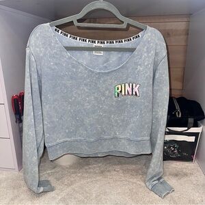 Victoria's Secret PINK Off The Shoulder Logo Spellout  Crop Sweatshirt!